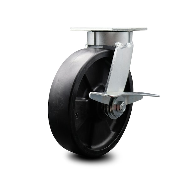 Service Caster 8 Inch Kingpinless Glass Filled Nylon Wheel Swivel Caster with Brake SCC SCC-KP30S820-GFNR-SLB - main